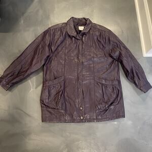 Vintage Blair Boutique Genuine Leather Womens XL Dark Purple Jacket Qui1lted‎